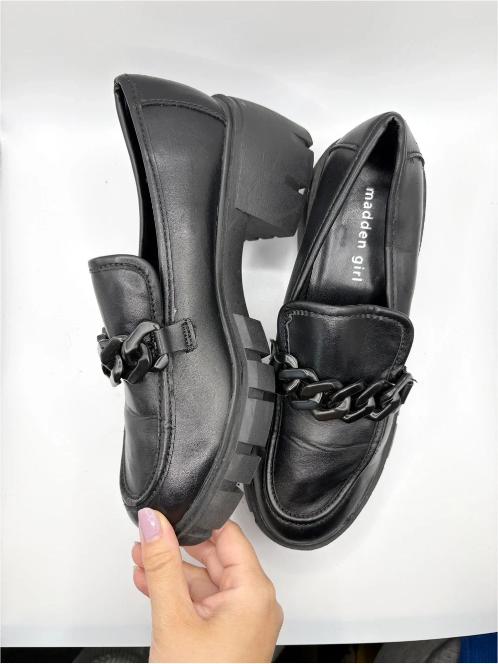 Madden Girl Platform Chunky Loafers‎ Black Chain Link